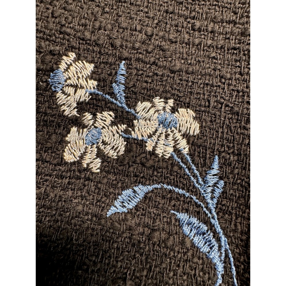 Ann Taylor Tweed Shell Womens Size 4 Navy Blue Floral Embroidered Fringed Top - Picture 6 of 7